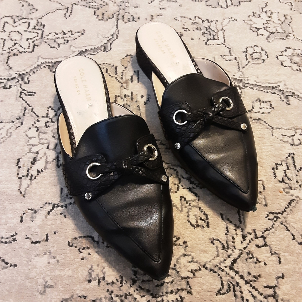 Cole Haan Black Leather Mules